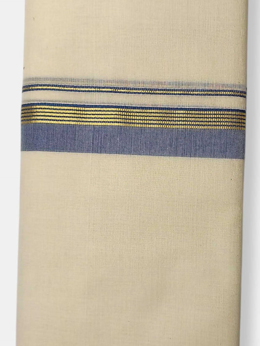 Balaramapuram Handloom Double Mundu Pure Cotton with Blue Border