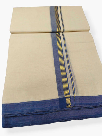 Balaramapuram Handloom Double Mundu Pure Cotton with Blue Border