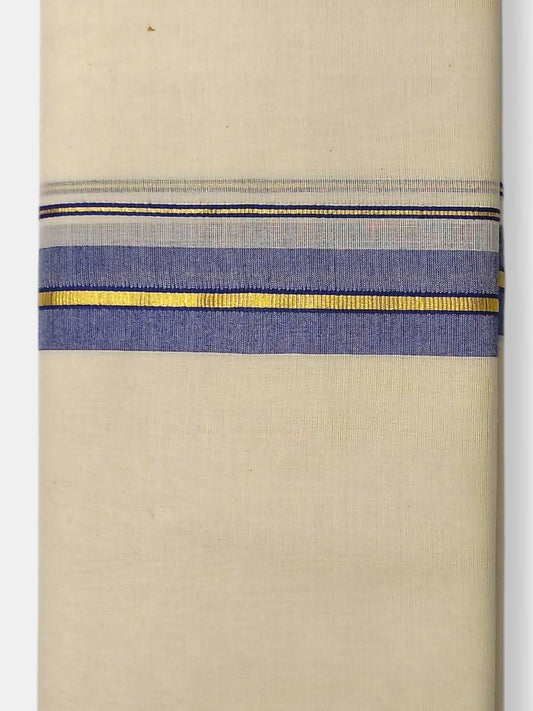 Balaramapuram Handloom Double Mundu Pure Cotton with Blue Border