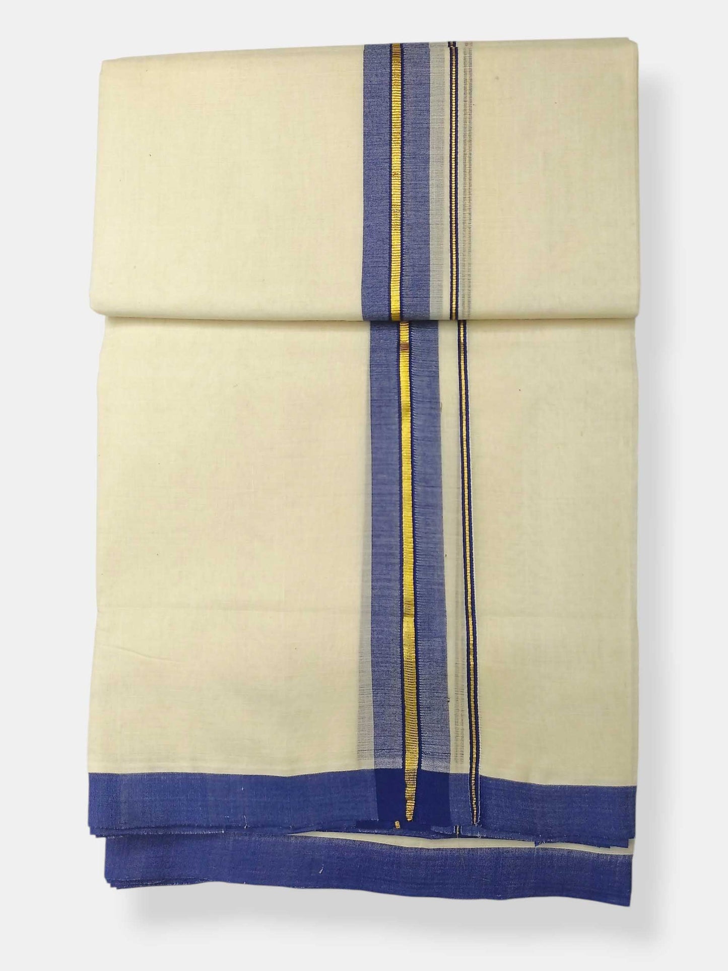 Balaramapuram Handloom Double Mundu Pure Cotton with Blue Border