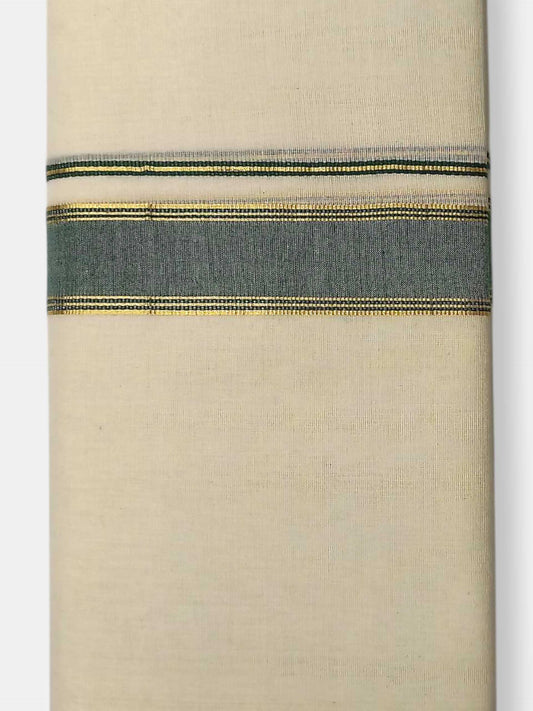 Balaramapuram Handloom Double Mundu Pure Cotton with Green Border