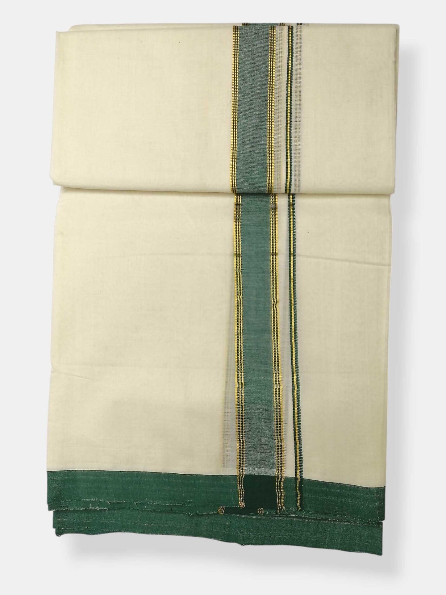 Balaramapuram Handloom Double Mundu Pure Cotton with Green Border