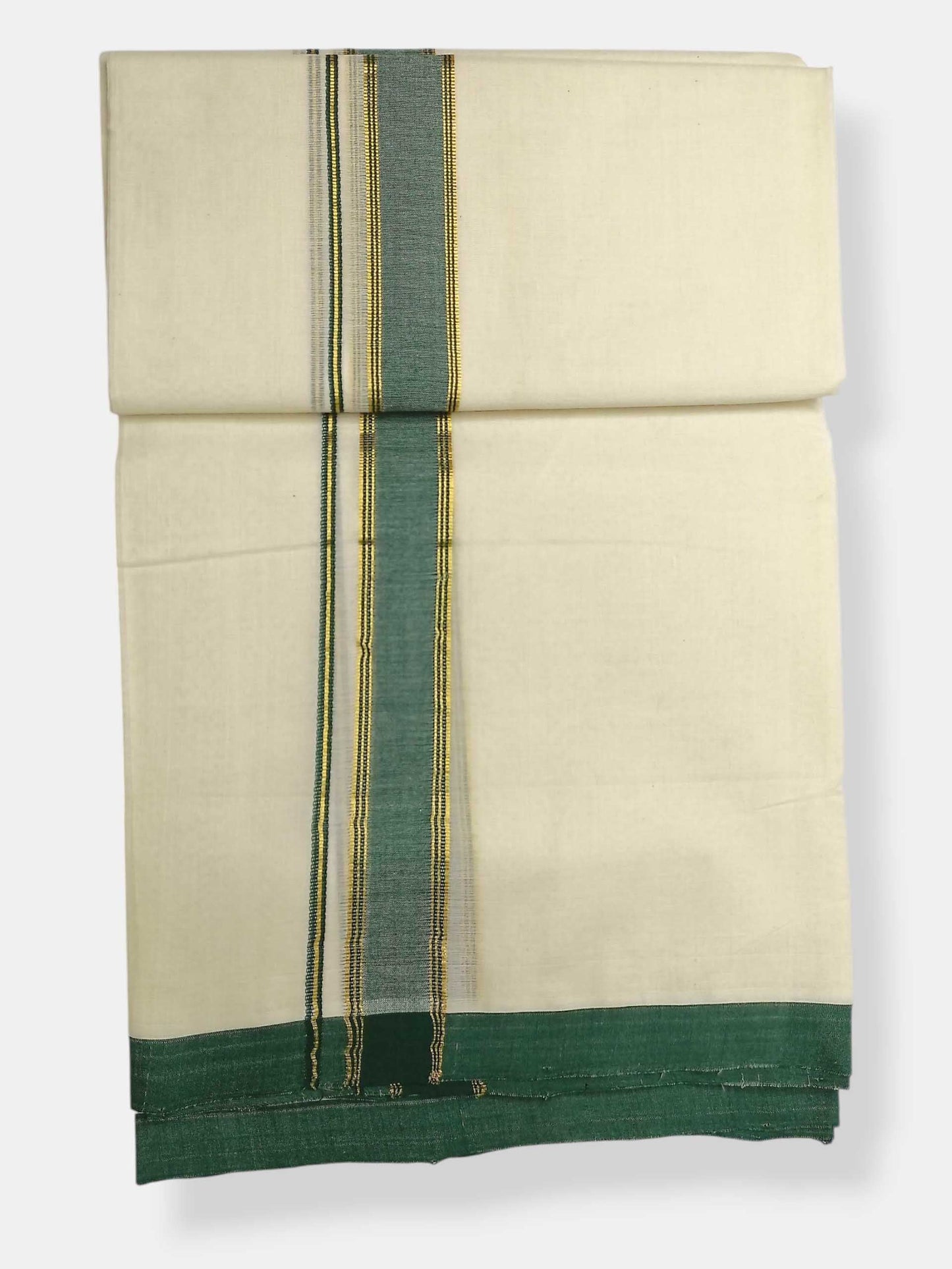 Balaramapuram Handloom Double Mundu Pure Cotton with Green Border