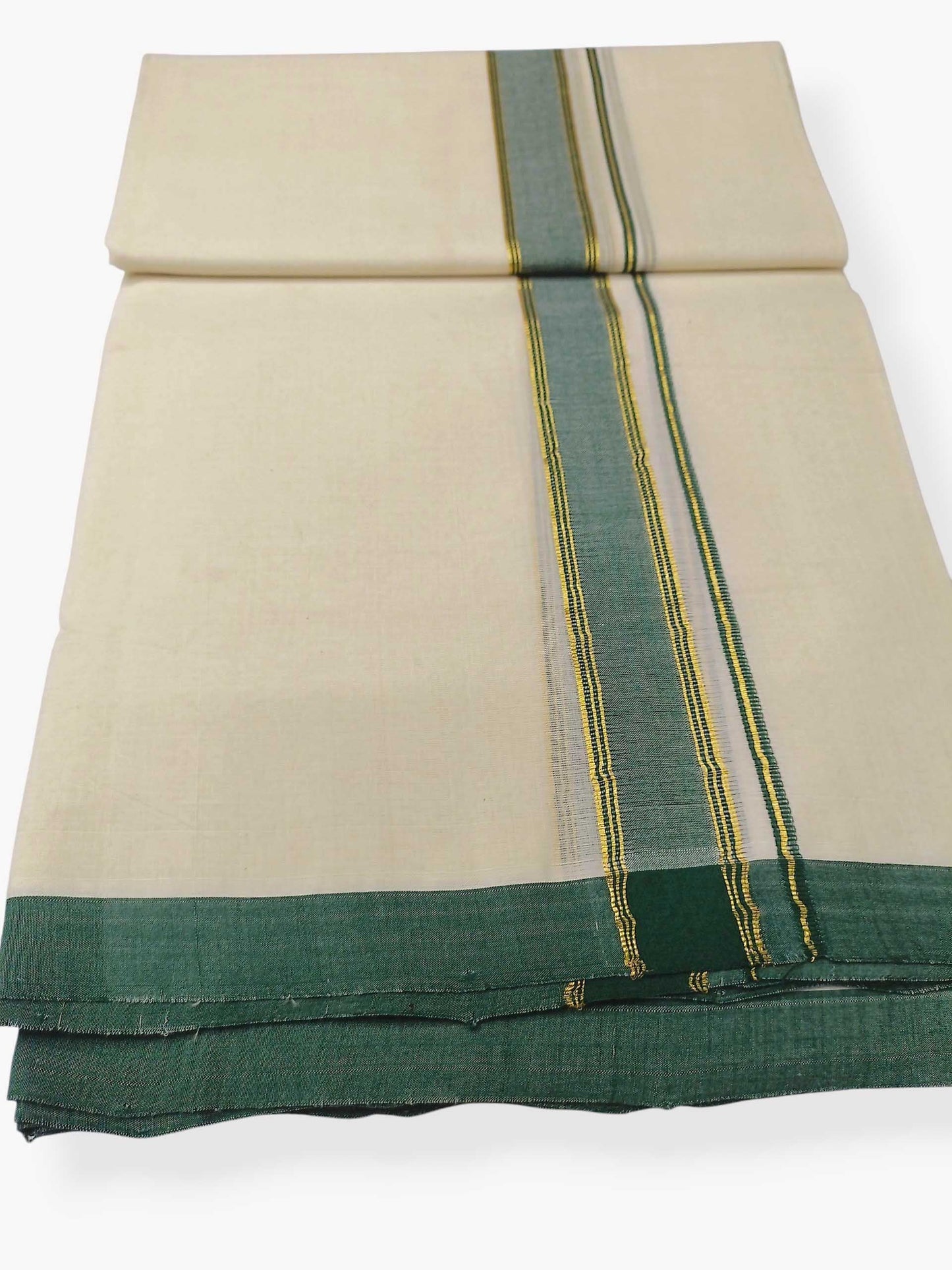Balaramapuram Handloom Double Mundu Pure Cotton with Green Border
