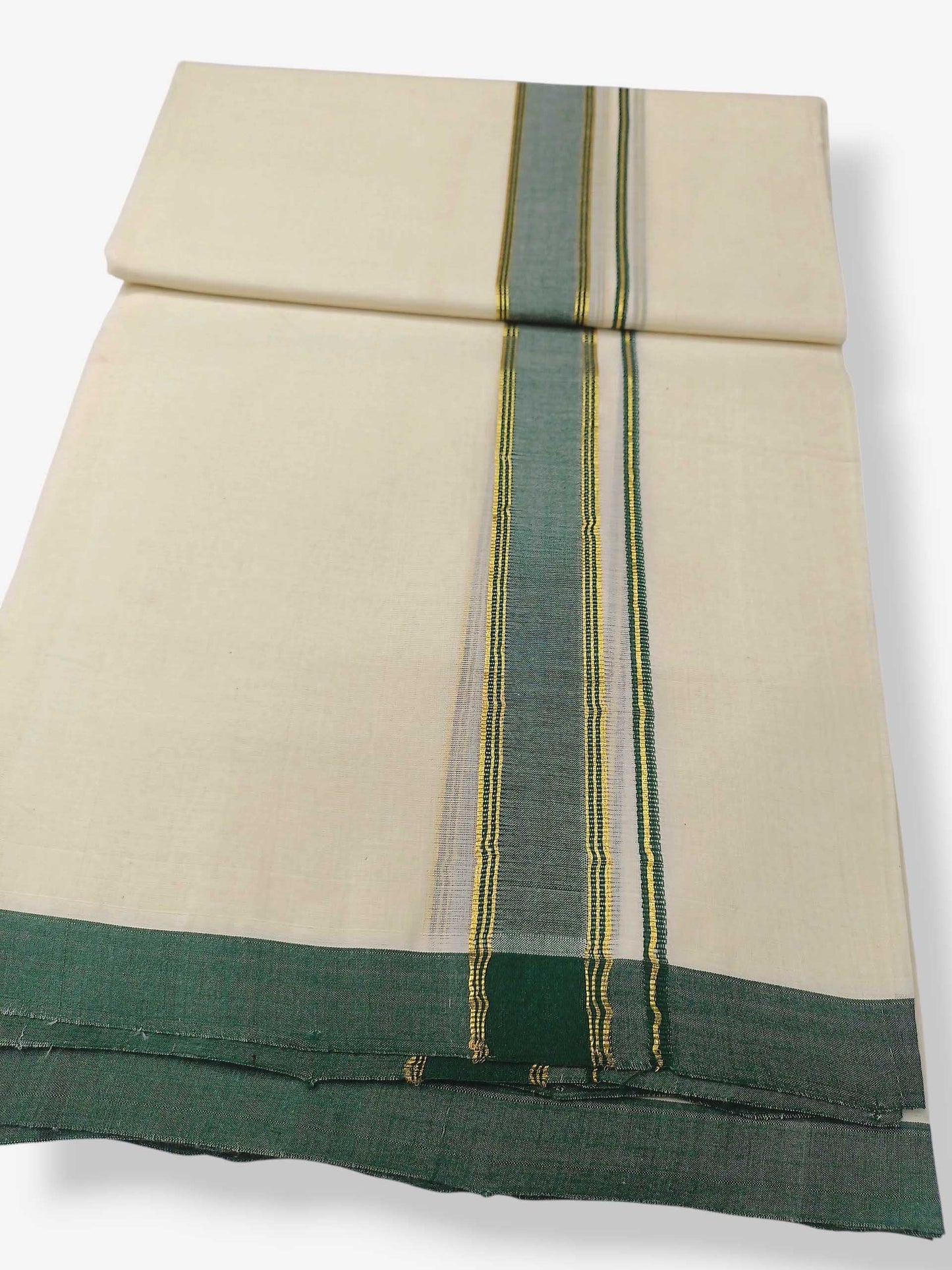 Balaramapuram Handloom Double Mundu Pure Cotton with Green Border