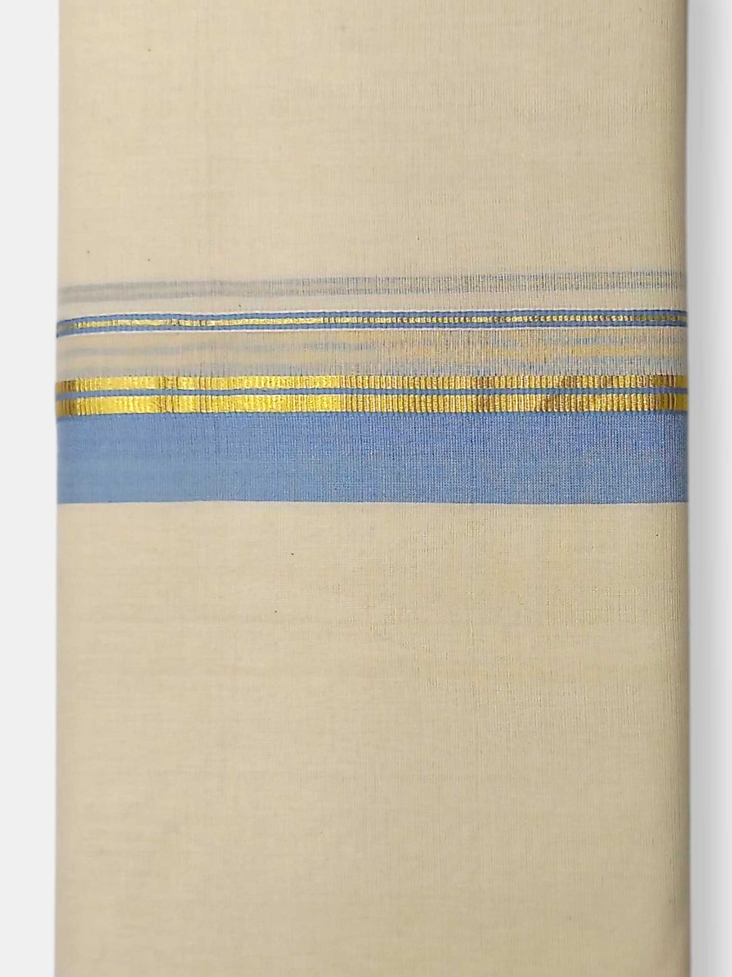 Balaramapuram Handloom Double Mundu Pure Cotton with Ocean Blue Border