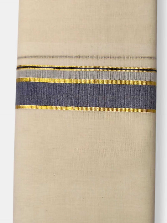 Balaramapuram Handloom Double Mundu Pure Cotton with Blue Border