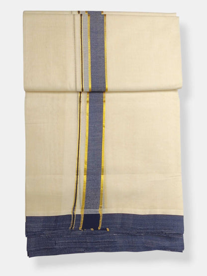 Balaramapuram Handloom Double Mundu Pure Cotton with Blue Border