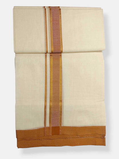 Balaramapuram Handloom Double Mundu Pure Cotton with Yellow Border