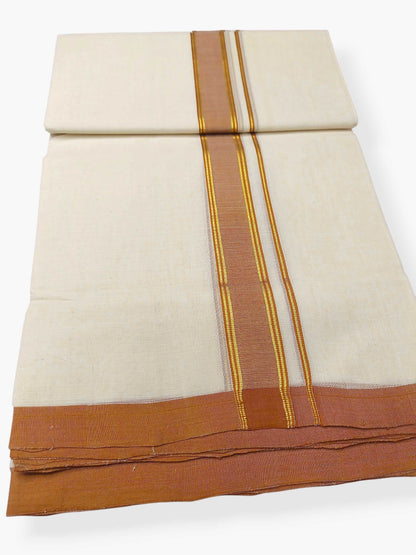 Balaramapuram Handloom Double Mundu Pure Cotton with Yellow Border