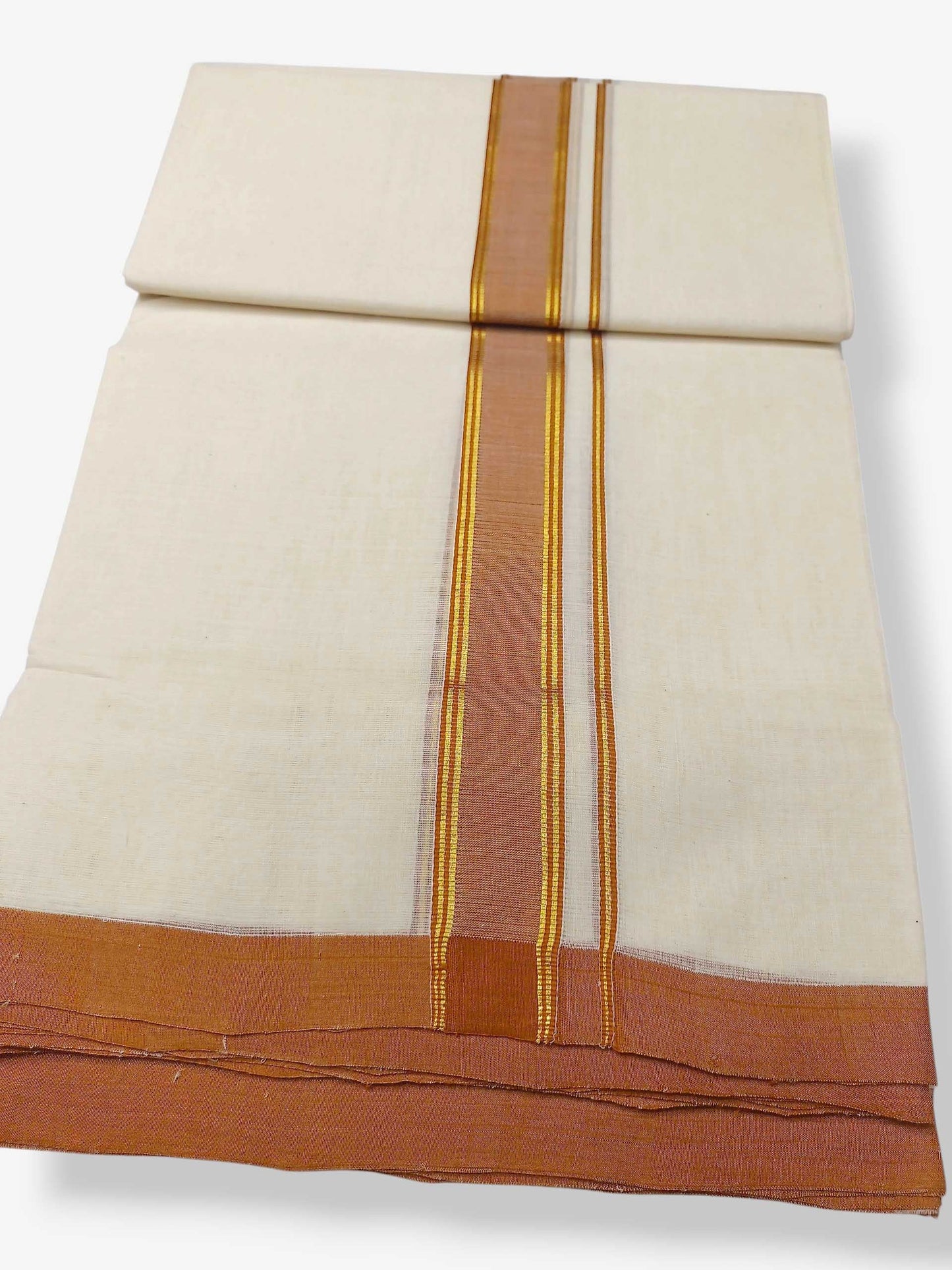 Balaramapuram Handloom Double Mundu Pure Cotton with Yellow Border