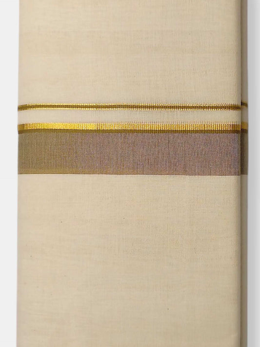 Balaramapuram Handloom Double Mundu Pure Cotton with Khakhi Border