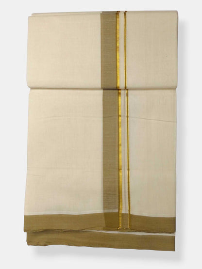 Balaramapuram Handloom Double Mundu Pure Cotton with Khakhi Border