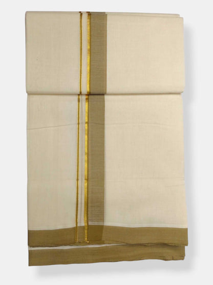 Balaramapuram Handloom Double Mundu Pure Cotton with Khakhi Border