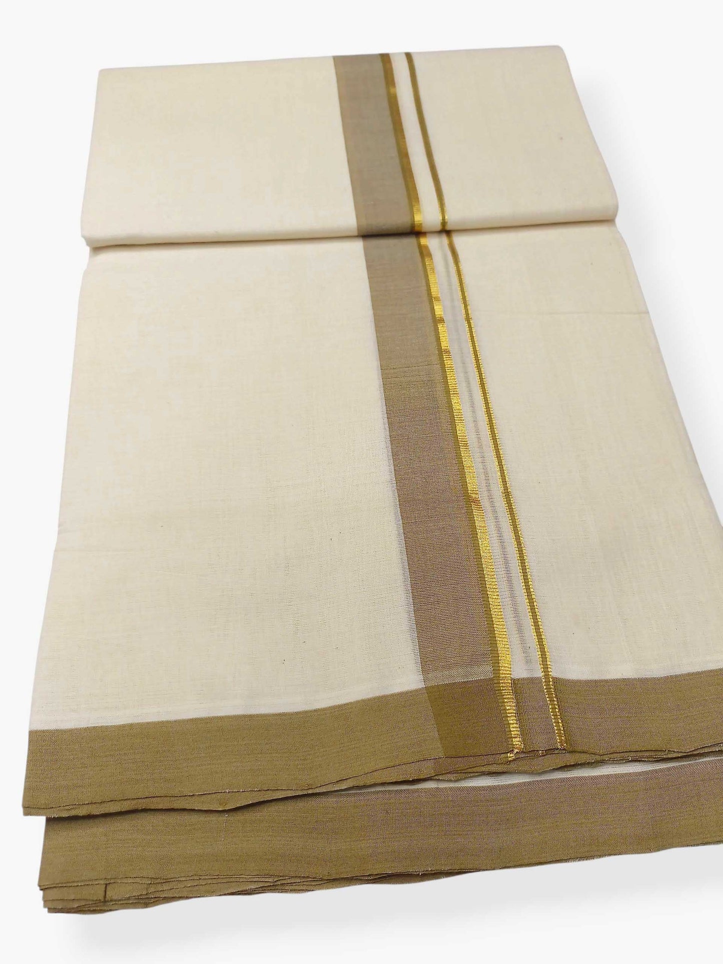 Balaramapuram Handloom Double Mundu Pure Cotton with Khakhi Border