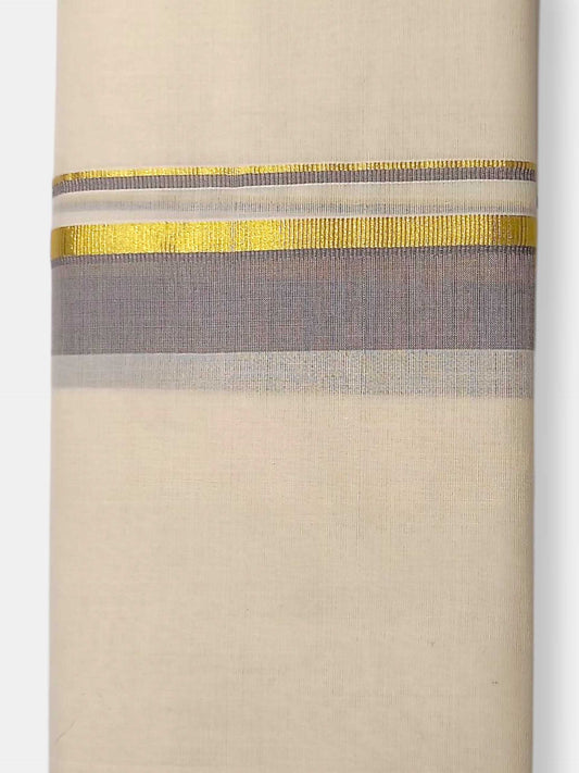 Balaramapuram Handloom Double Mundu Pure Cotton with Ash Border