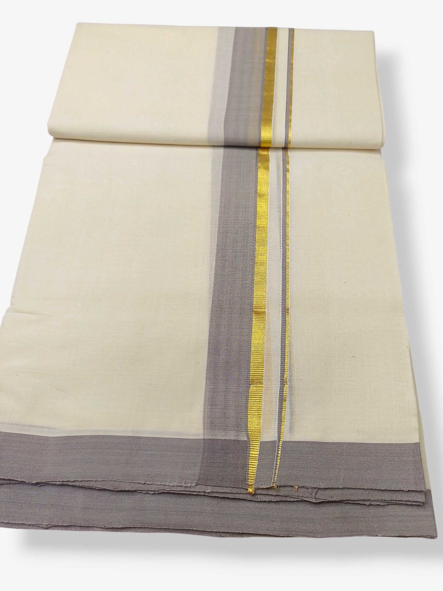 Balaramapuram Handloom Double Mundu Pure Cotton with Ash Border