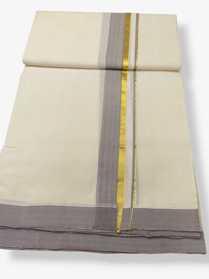 Balaramapuram Handloom Double Mundu Pure Cotton with Ash Border