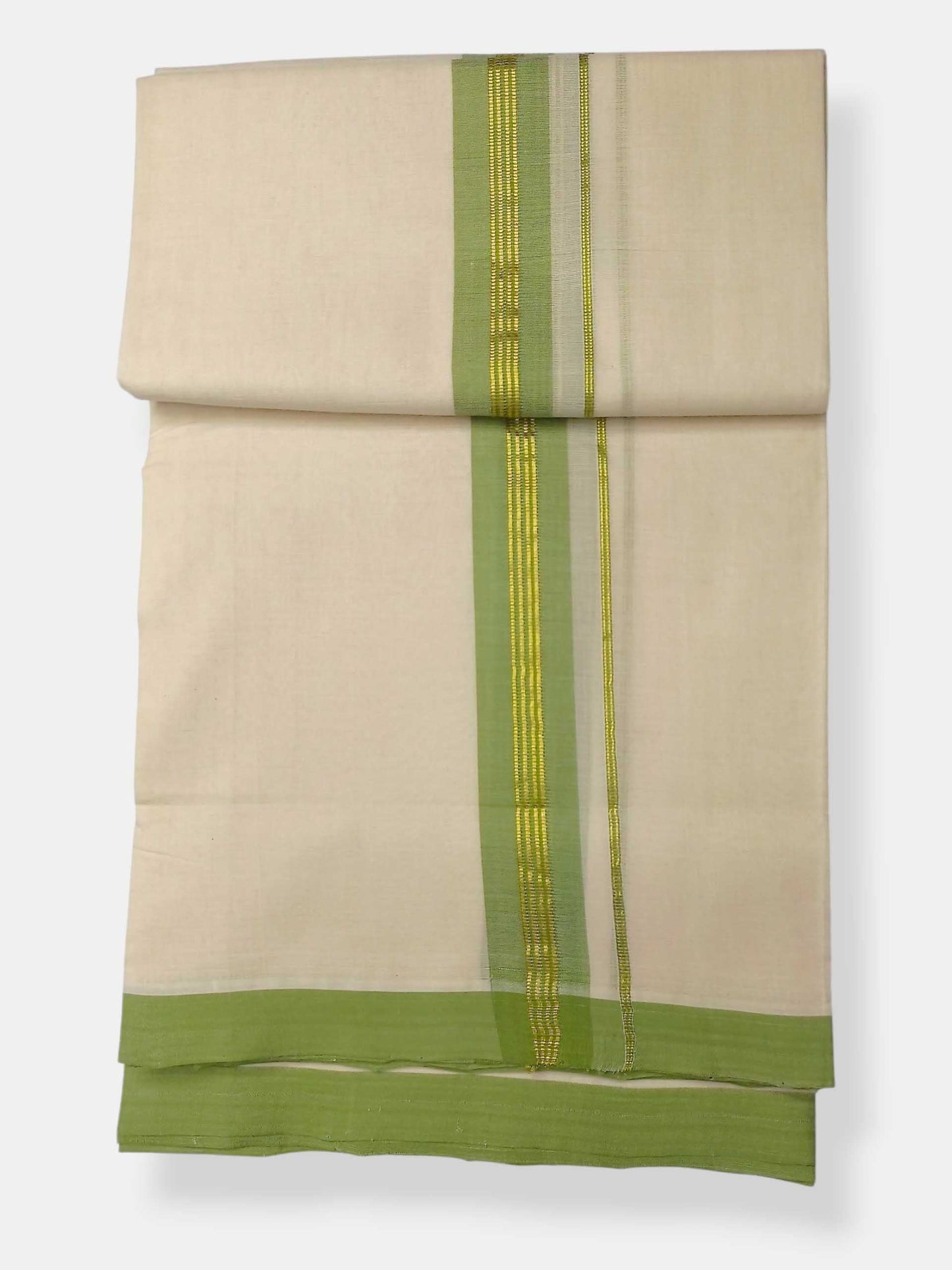 Balaramapuram Handloom Double Mundu Pure Cotton with Green Border