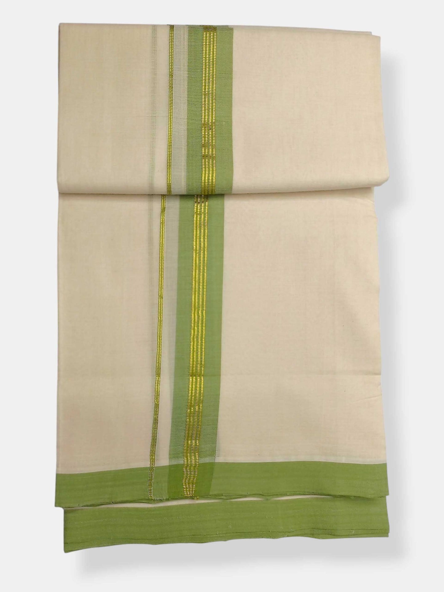 Balaramapuram Handloom Double Mundu Pure Cotton with Green Border