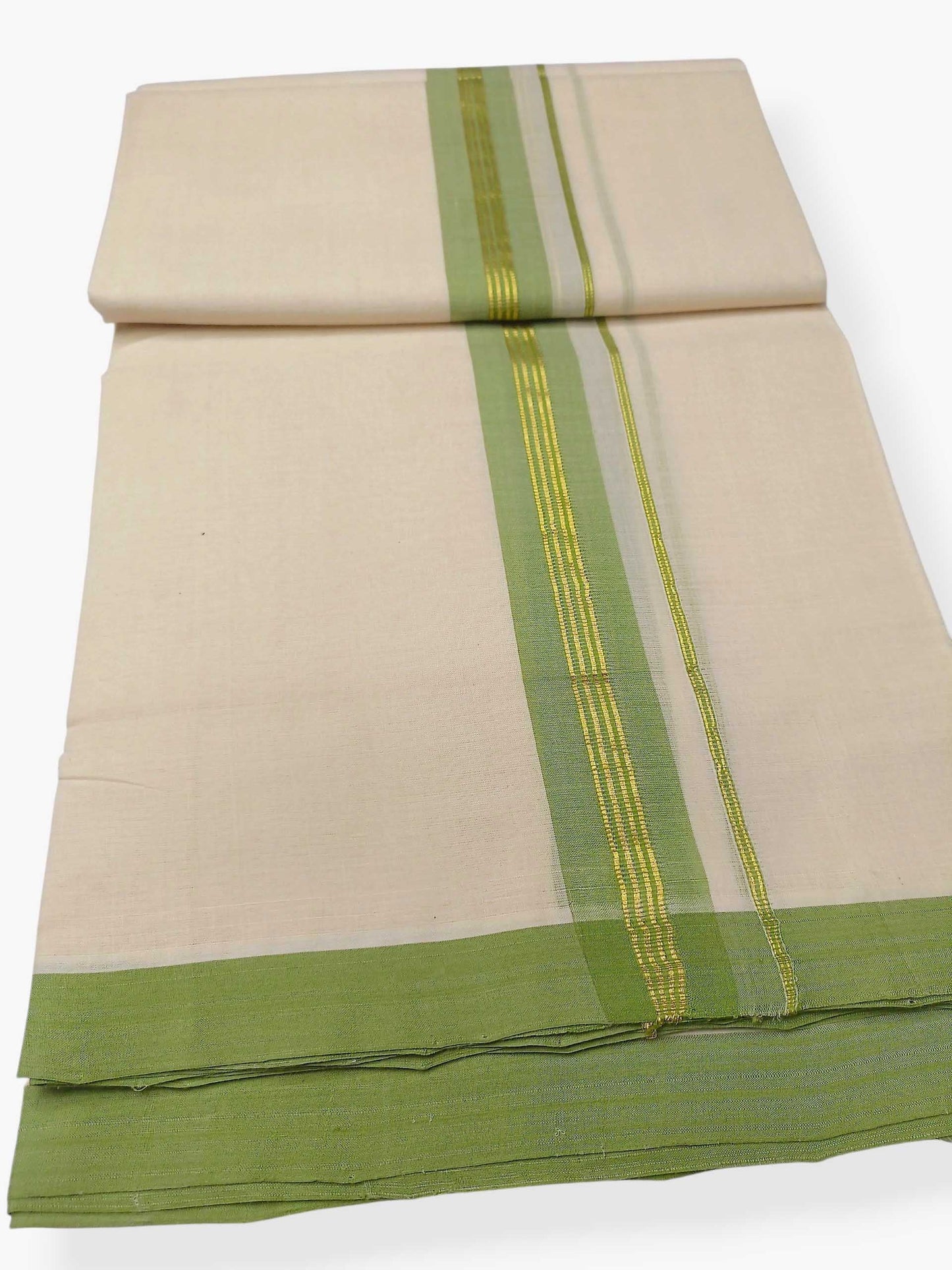 Balaramapuram Handloom Double Mundu Pure Cotton with Green Border