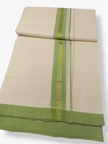 Balaramapuram Handloom Double Mundu Pure Cotton with Green Border