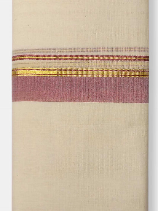 Balaramapuram Handloom Double Mundu Pure Cotton with Rose Border