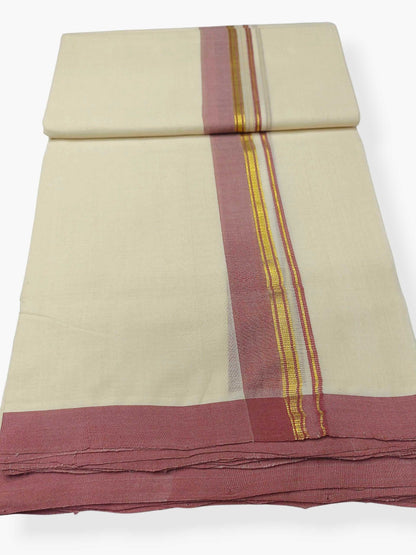 Balaramapuram Handloom Double Mundu Pure Cotton with Rose Border