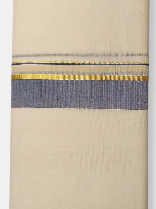 Balaramapuram Handloom Double Mundu Pure Cotton with Blue Border