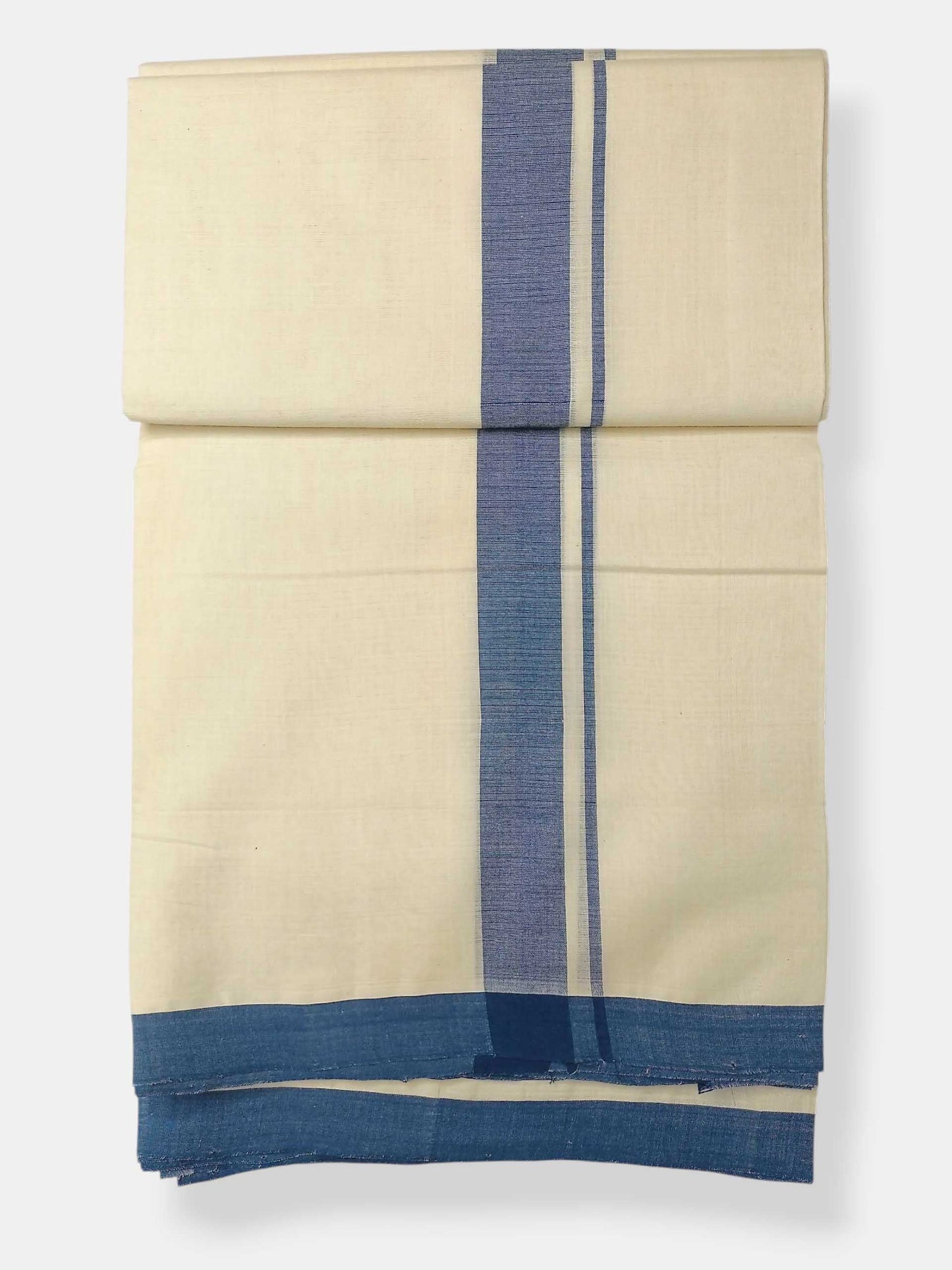 Balaramapuram Handloom Double Mundu Pure Cotton with Blue Border