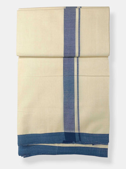 Balaramapuram Handloom Double Mundu Pure Cotton with Blue Border