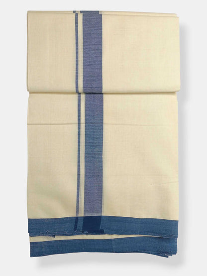 Balaramapuram Handloom Double Mundu Pure Cotton with Blue Border