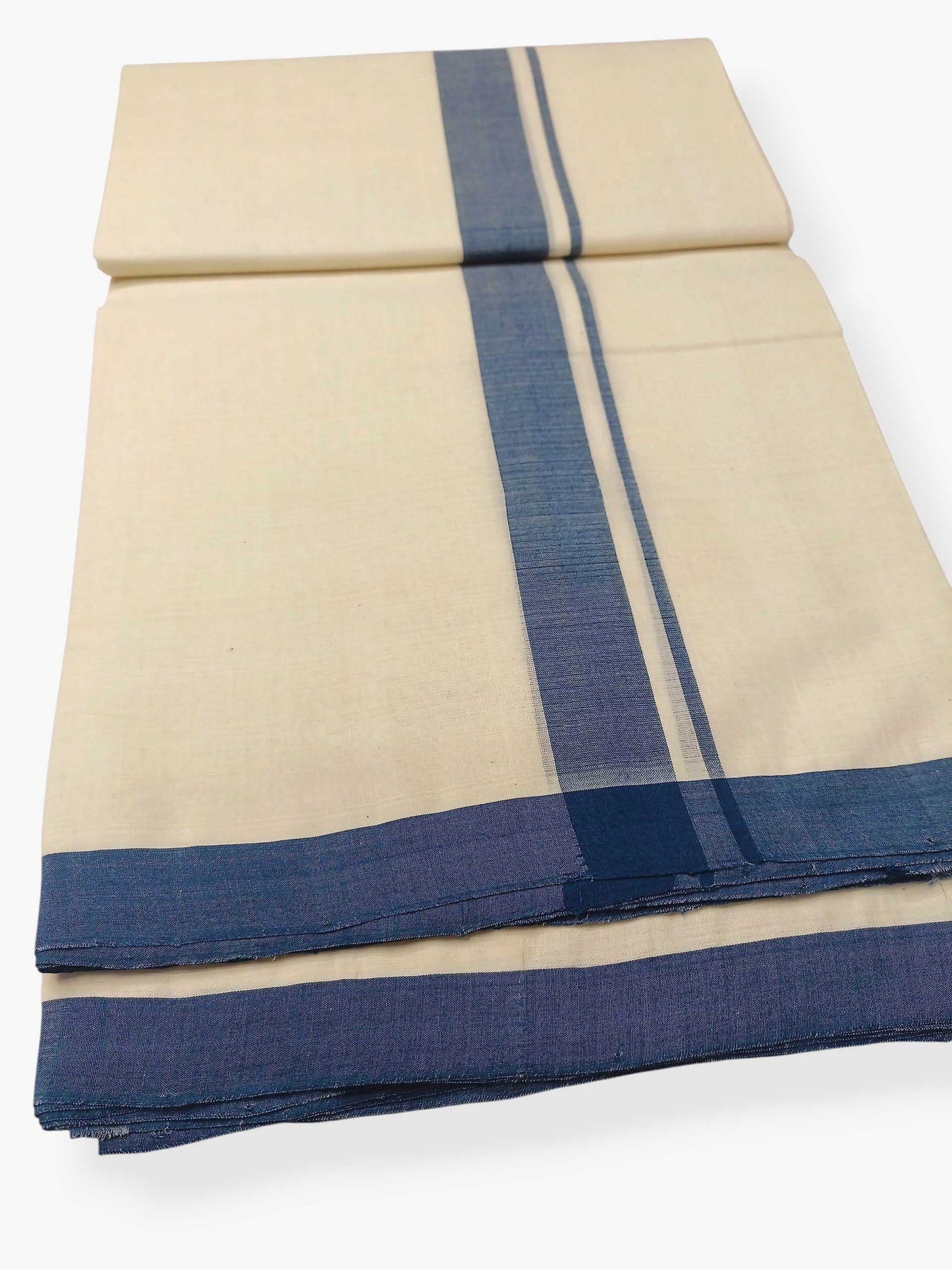 Balaramapuram Handloom Double Mundu Pure Cotton with Blue Border