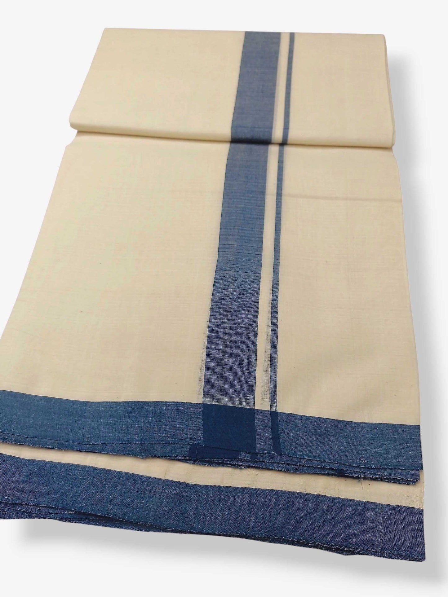 Balaramapuram Handloom Double Mundu Pure Cotton with Blue Border