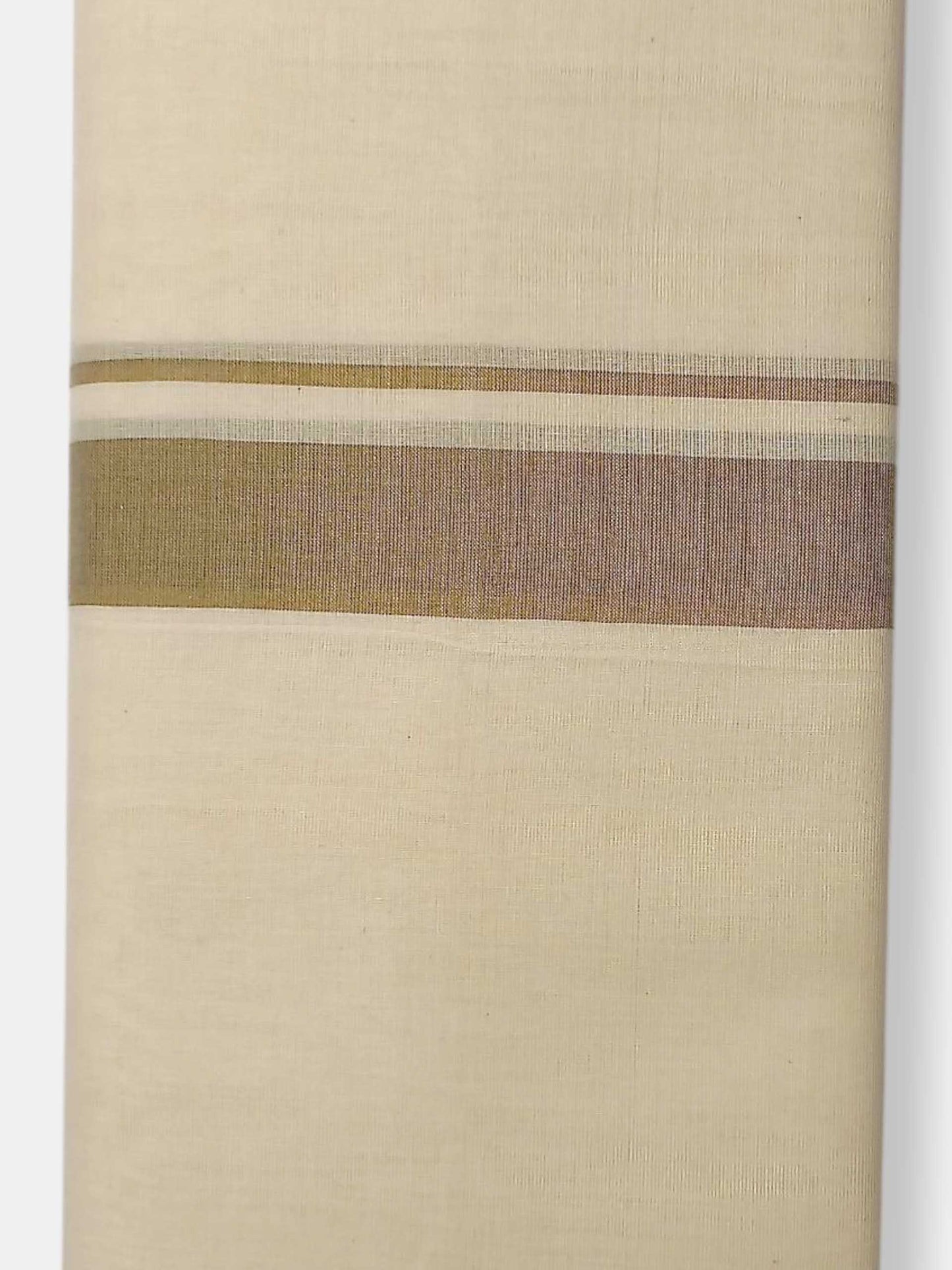 Balaramapuram Handloom Double Mundu Pure Cotton with Khakhi Border