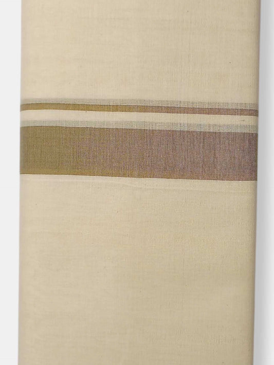 Balaramapuram Handloom Double Mundu Pure Cotton with Khakhi Border