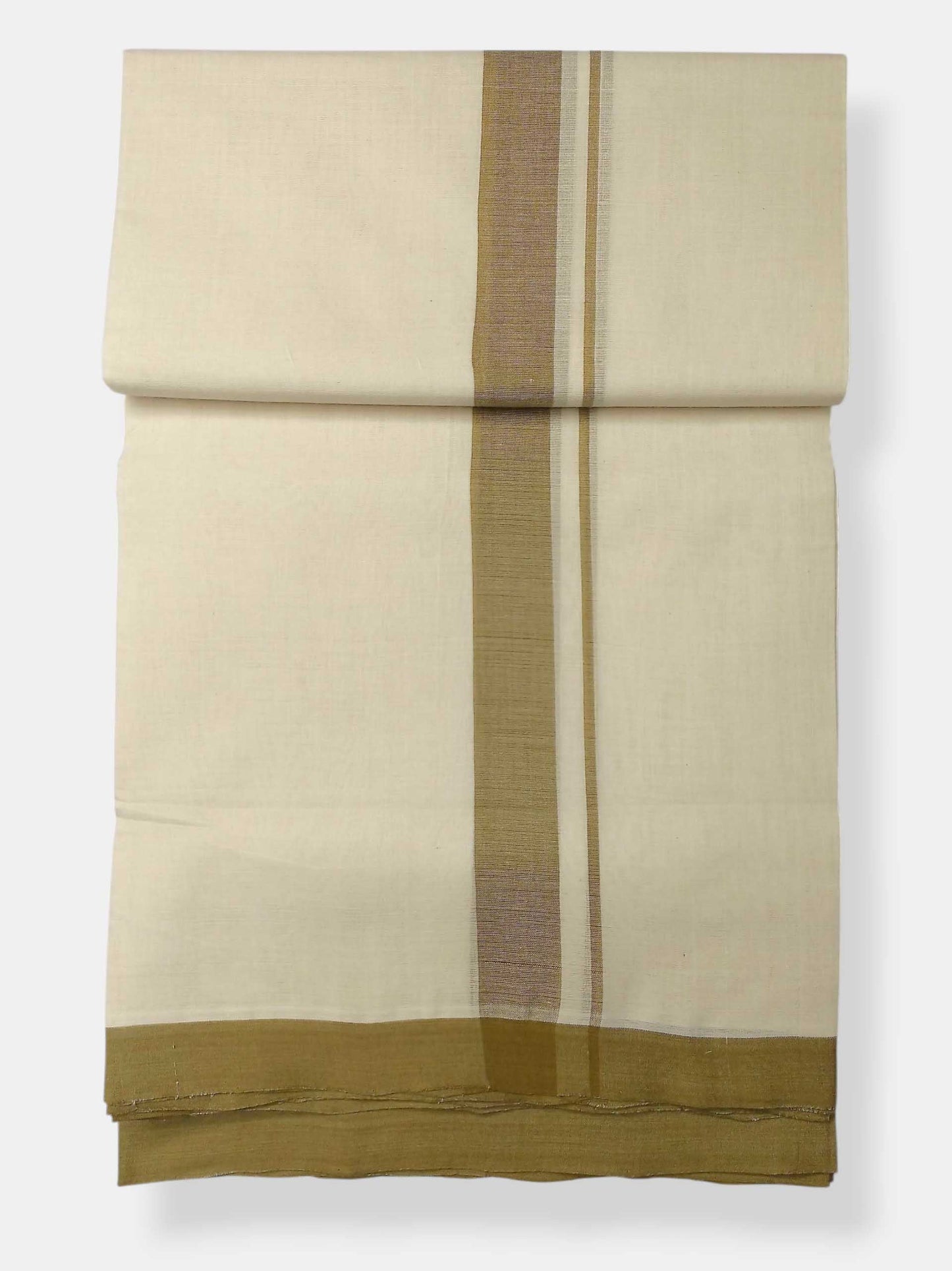 Balaramapuram Handloom Double Mundu Pure Cotton with Khakhi Border