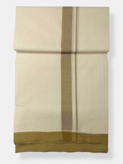 Balaramapuram Handloom Double Mundu Pure Cotton with Khakhi Border