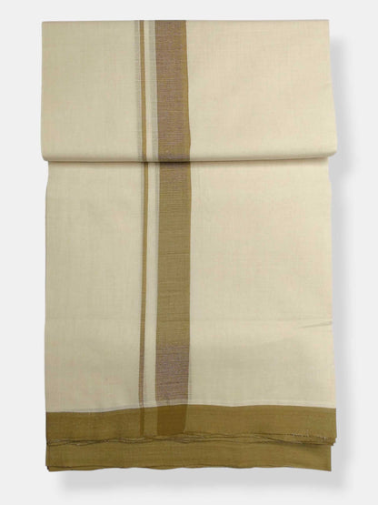 Balaramapuram Handloom Double Mundu Pure Cotton with Khakhi Border