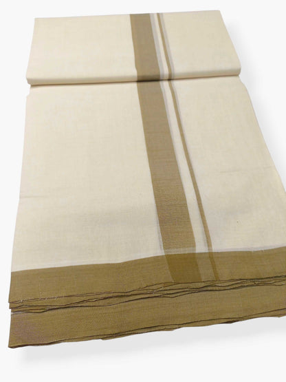 Balaramapuram Handloom Double Mundu Pure Cotton with Khakhi Border