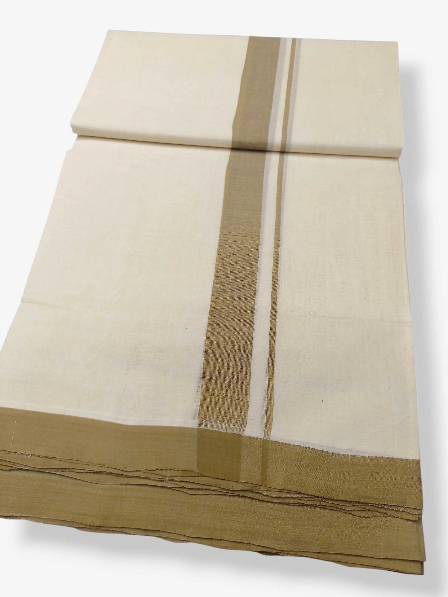 Balaramapuram Handloom Double Mundu Pure Cotton with Khakhi Border