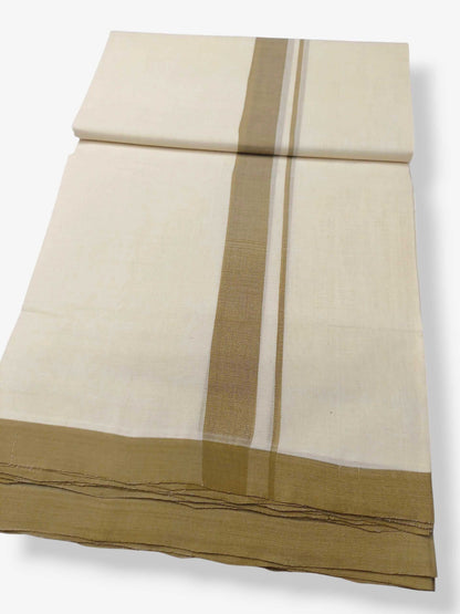 Balaramapuram Handloom Double Mundu Pure Cotton with Khakhi Border