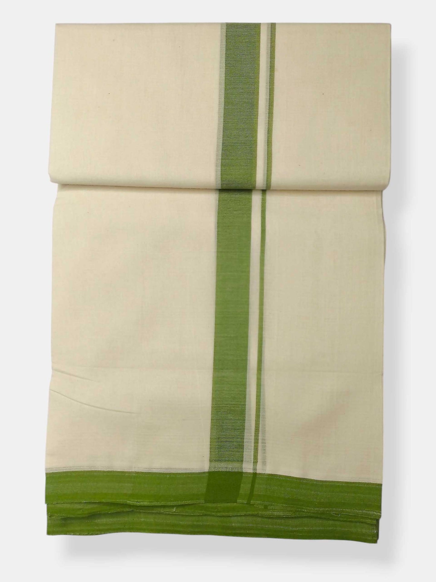 Balaramapuram Handloom Double Mundu Pure Cotton with Green Border