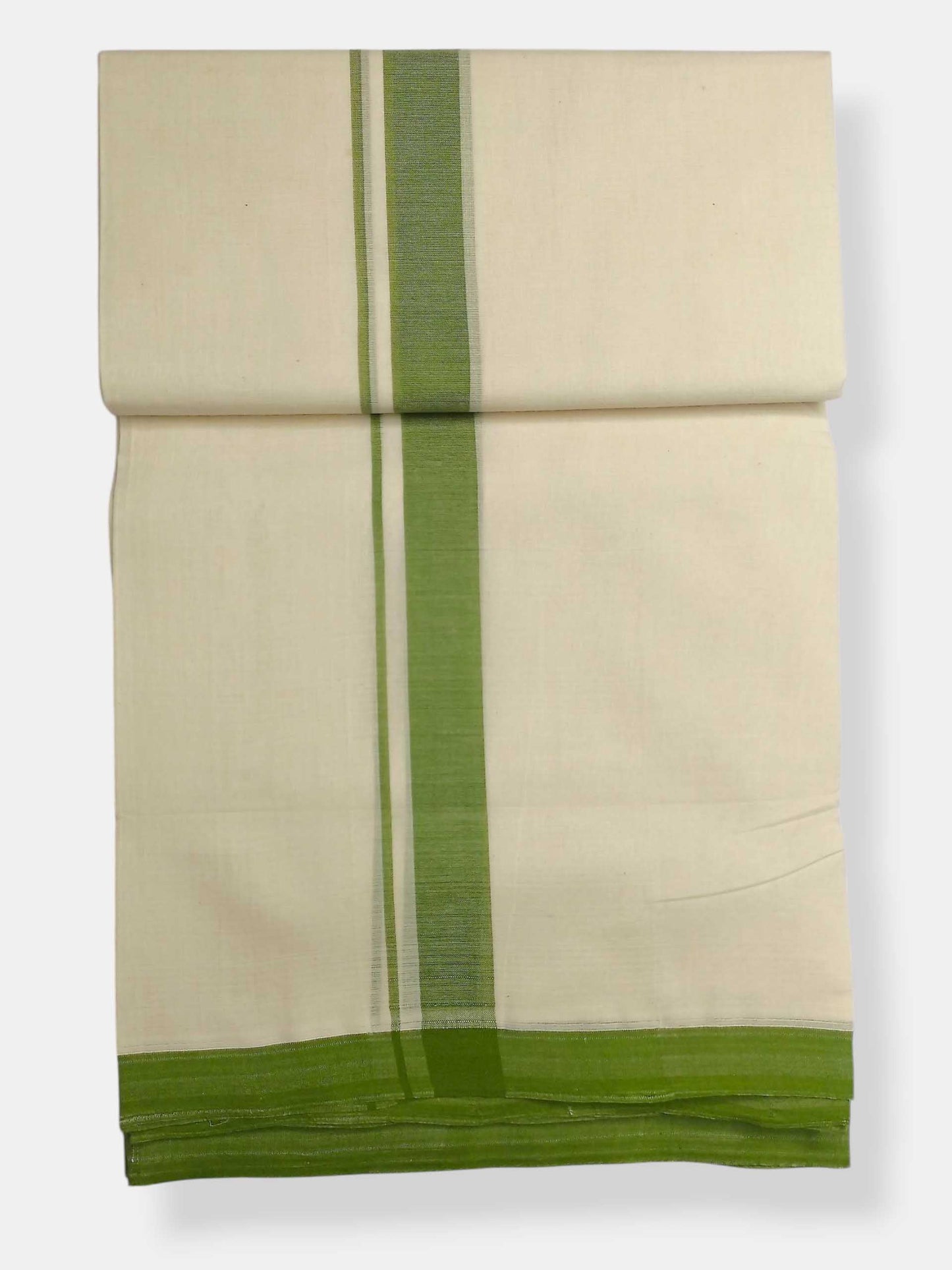 Balaramapuram Handloom Double Mundu Pure Cotton with Green Border