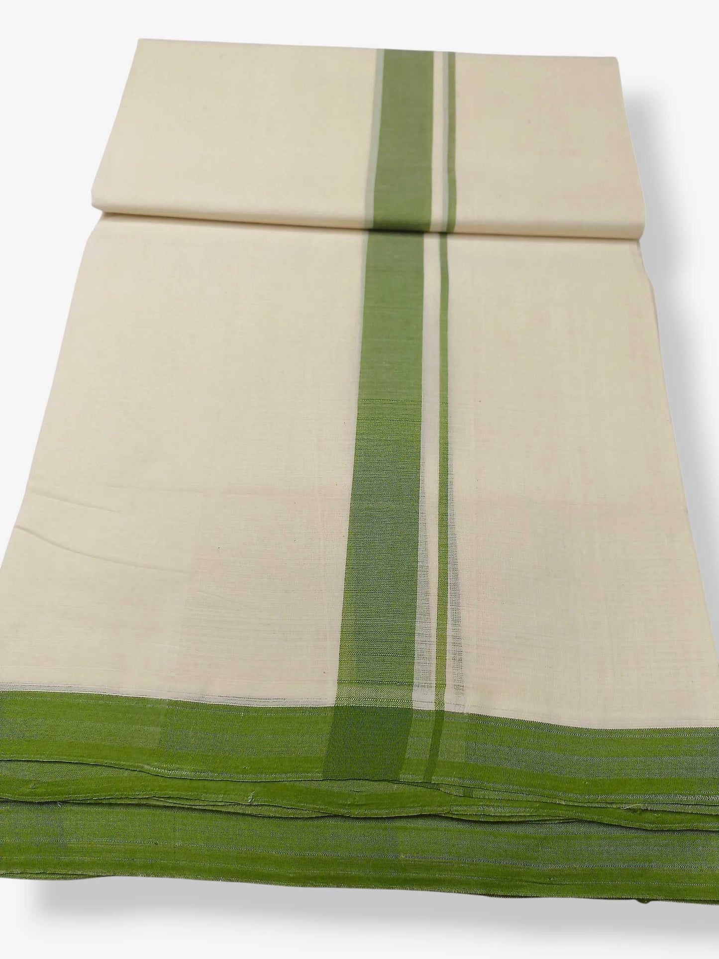 Balaramapuram Handloom Double Mundu Pure Cotton with Green Border