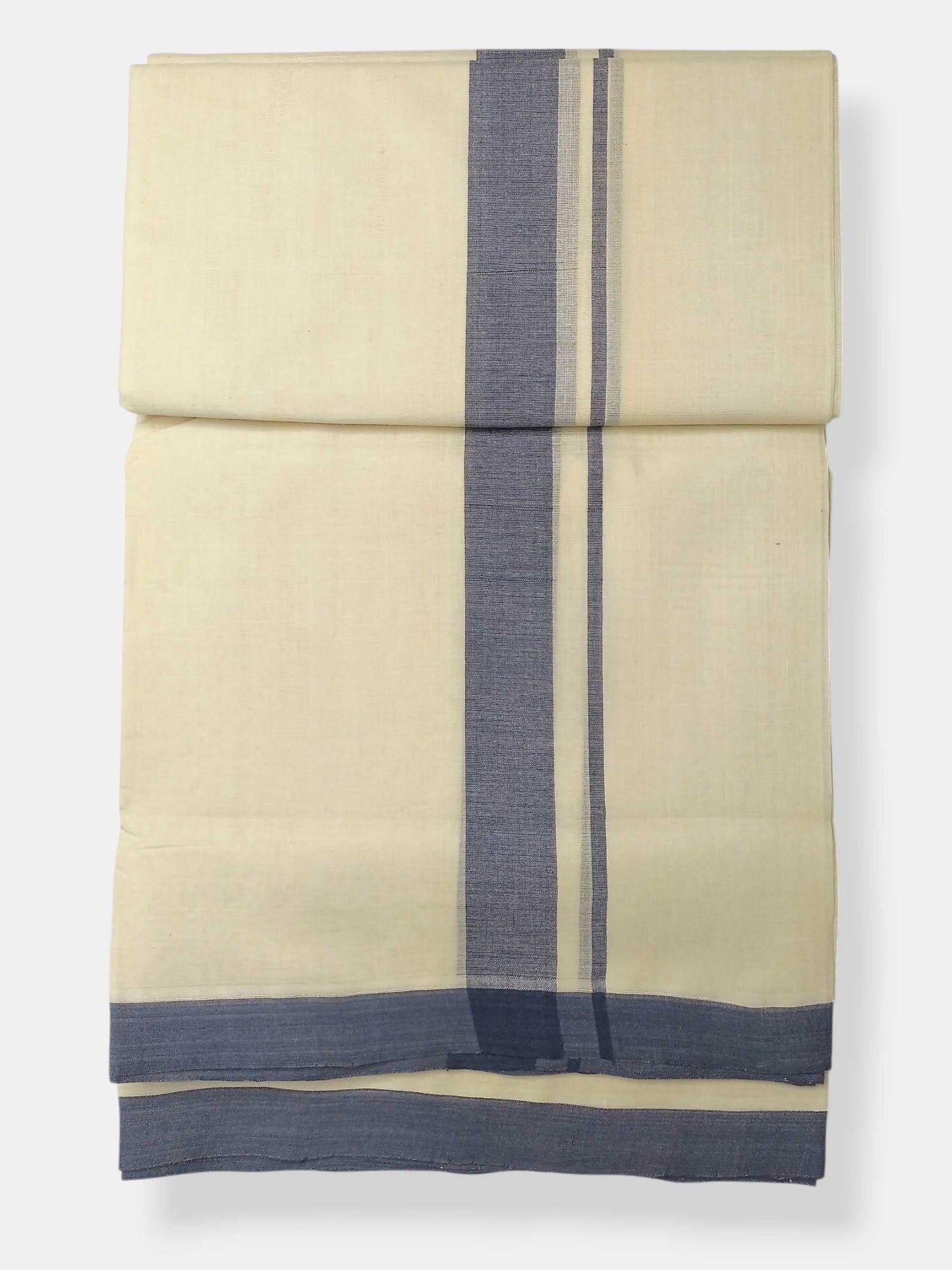 Balaramapuram Handloom Double Mundu Pure Cotton with Blue Border