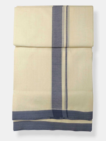 Balaramapuram Handloom Double Mundu Pure Cotton with Blue Border