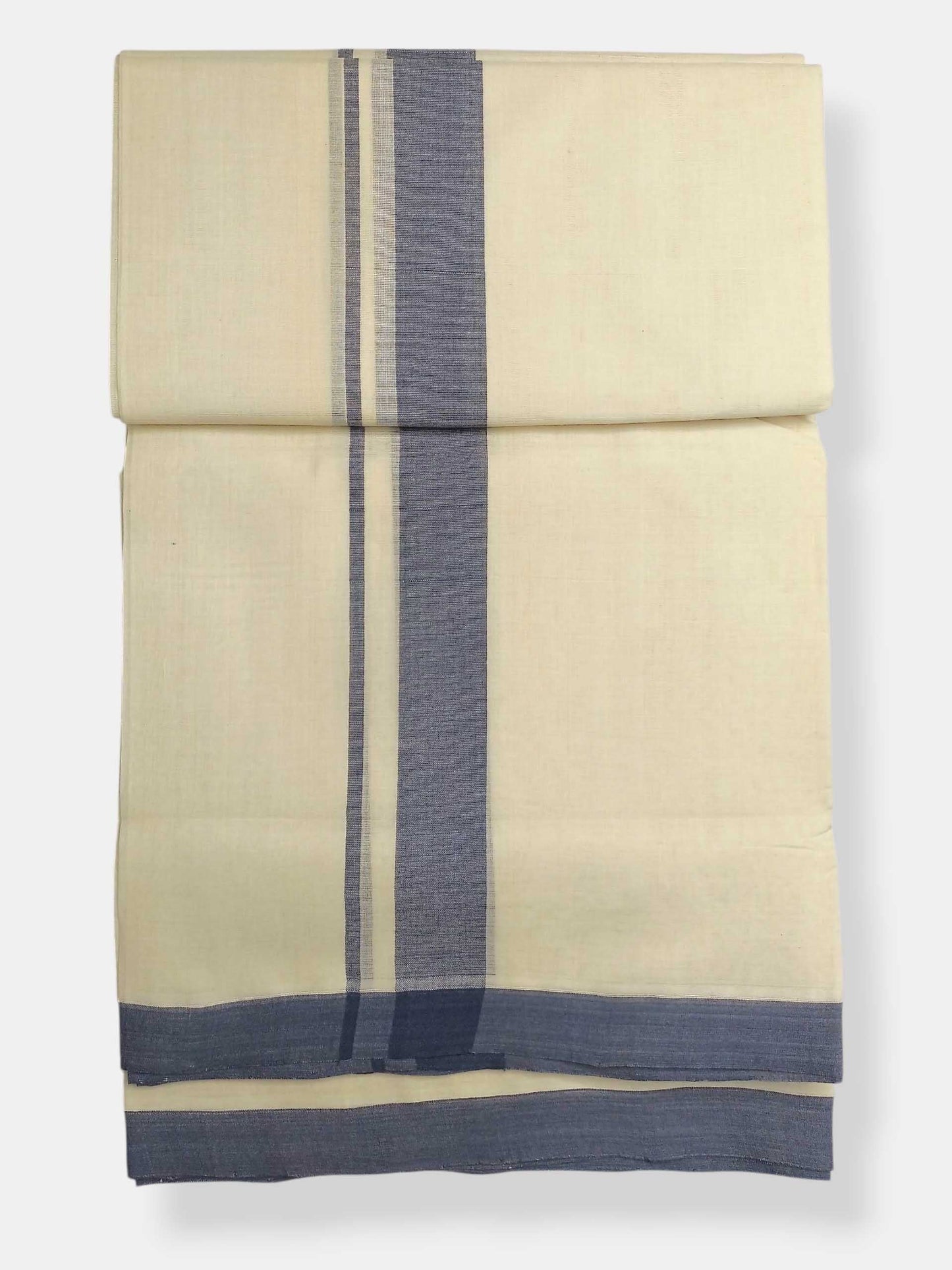 Balaramapuram Handloom Double Mundu Pure Cotton with Blue Border