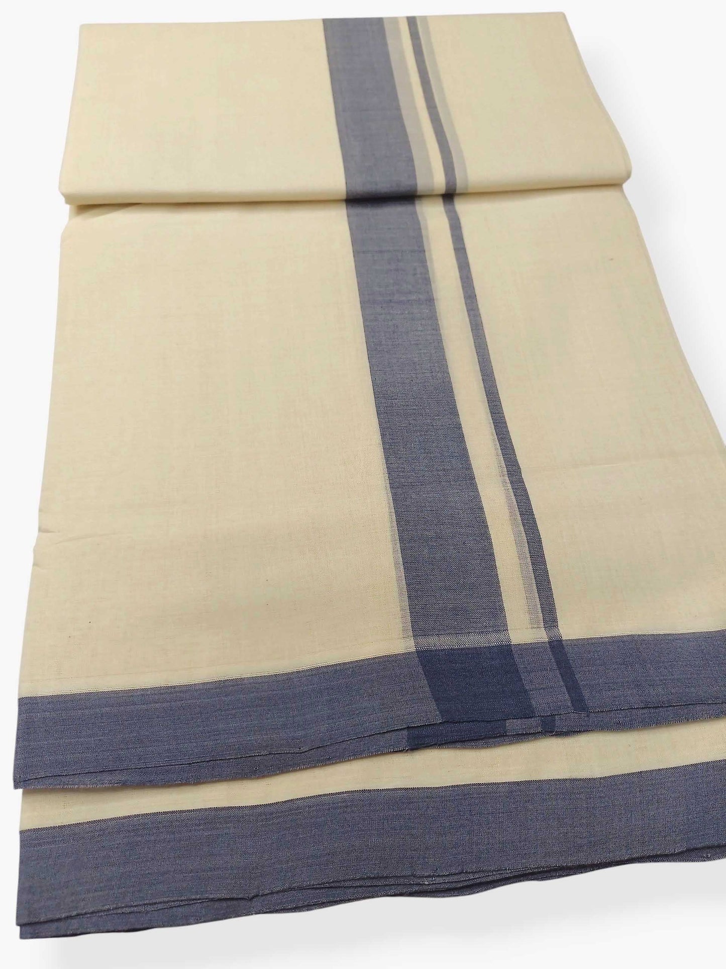 Balaramapuram Handloom Double Mundu Pure Cotton with Blue Border
