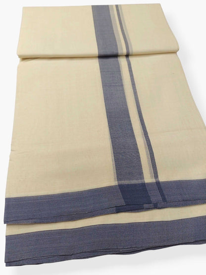 Balaramapuram Handloom Double Mundu Pure Cotton with Blue Border